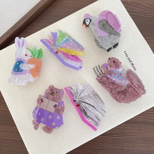 Cute Cartoon Animal Hair Claw Acrylic Marble Pattern Small Hair Clip For Kids Girls Fresh Creative Hair Accessory Headwear