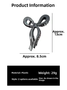 Détail d'une grande pince à cheveux nœud noir de 13 cm avec dimensions et poids