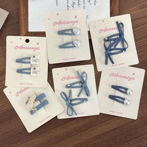 Pinces à Cheveux Nœud en Denim Fait à la Main pour Filles Style Coréen Tissu Cœur Marguerite Épingles à Cheveux Bleu Accessoires Cheveux