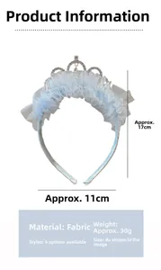 Detail showing dimensions of light blue lace headband with silver rhinestone crown