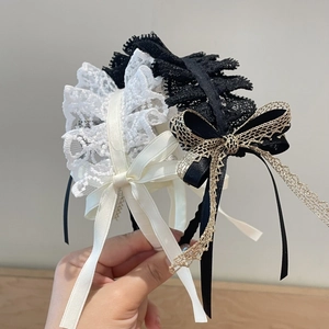 Diadema de Encaje con Lazo Estilo Lolita para Niñas Gorro de Fiesta de Cumpleaños con Perlas Artificiales