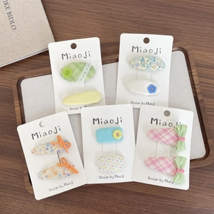 Barrettes à cheveux en tissu fleuri et à carreaux pour filles avec des boutons mignons