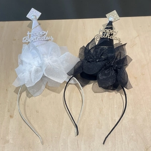 Diademas de cumpleaños con encaje y sombreros de fiesta brillantes para niñas en blanco y negro