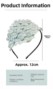 Detail showing blue fabric flowers with white pearls on a non-slip girls' headband