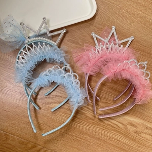 Sparkling princess crown headbands with rhinestone lace and tulle for girls' hair