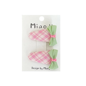 Barrettes à cheveux à carreaux roses pour filles avec nœud vert lot de deux