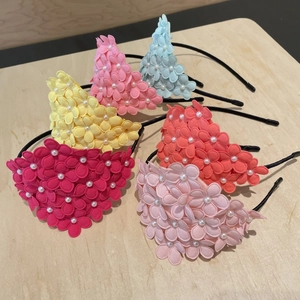 Kids 3D Fabric Flower Hairband With Imitation Artificial Pearl Sweet Princess Hair Accessories For Girls Party Daily Use Headband