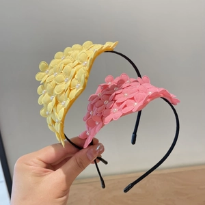 Kids pearl floral headbands set in bright yellow and soft pink for little girls