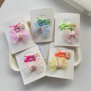 Handmade Fabric Kids Hair Accessories Mesh Bow Hair Tie And Patterned BB Clip For Girls Sweet Princess Ornaments Collection