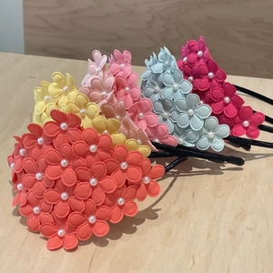 Floral pearl headbands set in five colors for little girls stylish hair accessories