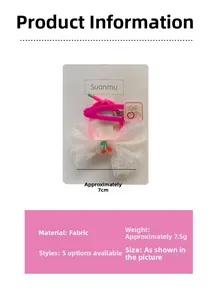 Pink fabric hair accessory set with mesh bow, cherry decor, and BB clip, 7cm length