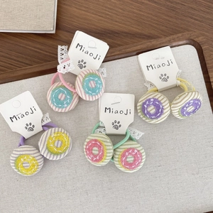Lot de 4 paires de chouchous brodés fleurs en forme de donut pour petites filles