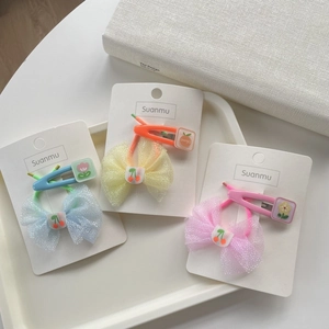 Cute girls' hair accessories set with gauze bows and colorful fruit clips