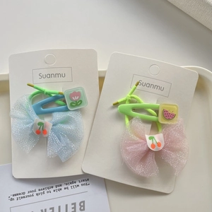 Cute girls hair accessories set with mesh bows, flower bands and cherry drop clips