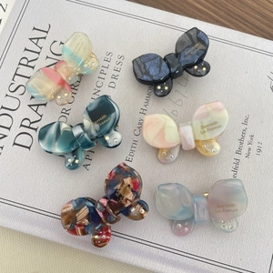 French Acetate Butterfly Hair Clip With Rhinestone Elegant Marble Pattern Duckbill Clip For Women Hair Accessories