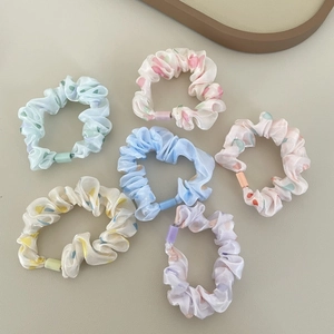 Sweet Macaron Color Polka Dot Scrunchies With Plastic Buckle Pleated Fabric Hair Ties For Kids Girls Women Daily Accessories