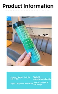 Detail view of 20pcs green elastic wavy hair ties in a 17cm transparent cylinder container