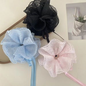Sweet Lace Flower Scrunchies For Girls Women Balletcore Ribbon Bow Elastic Hair Ties Floral Embroidery Ponytail Holder