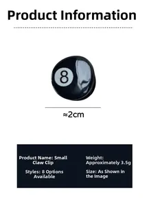 Detailed size view of the 2cm mini billiards style hair clip with number 8 design