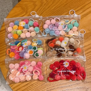 Cute Plush Ball Hair Ties For Girls Colorful Elastic Hair Bands With Daisy Flower Soft Faux Fur Ponytail Holders Hair Accessories