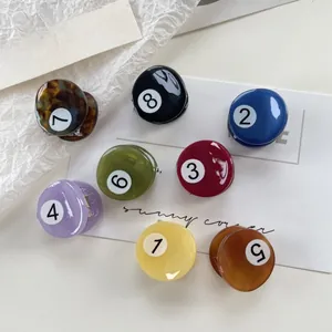 Group of 8 colorful billiard ball pattern mini acetate hair clips for girls hair styling