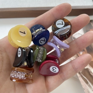 Mini colorful acetate billiard ball hair clips in various numbers and vibrant shades