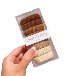 Lot de six élastiques à cheveux marrons haute élasticité en boîte transparente