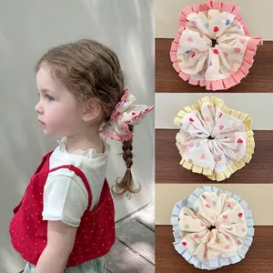 Chouchous en Tissu Motif Cœur Arc-en-ciel pour Enfants Bord à Volants Grands Élastiques à Cheveux Bijoux Mignons pour Filles