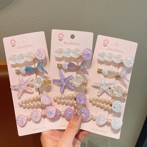 Lot de 5 barrettes à cheveux thème marin avec queue de sirène, étoile de mer