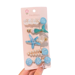 Ensemble de barrettes d'été thème océan avec queue de sirène étoile de mer et perles