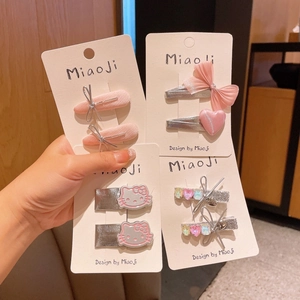 Set di fermagli BB argento con fiocchi rosa e forme di gatto per bambine