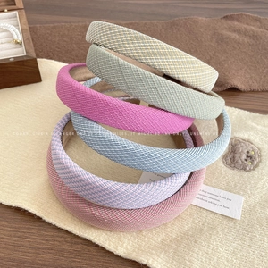 Korean Style Padded Sponge Headband For Women Solid Color Plaid Woven Fabric Hair Band High Head Top Fashion Hair Accessories
