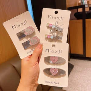 Tre paia di fermagli per capelli in metallo argento con simpatici motivi Hello Kitty e cuore
