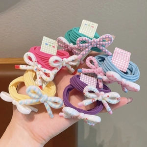 Sweet Candy Color Bowknot Elastic Hair Ties For Kids Girls Resin Printed Plaid Polka Dot Star Pattern Hair Bands Accessories