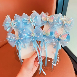 Blue butterfly hair accessory set with pearls and snowflake crystals for girls