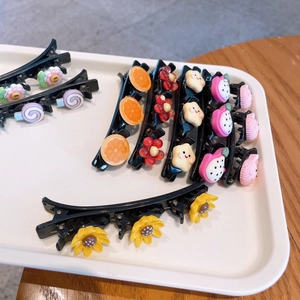 Barrettes à cheveux mignonnes pour filles avec motifs fruits et fleurs sur plateau