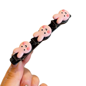 Barrette à cheveux noire avec trois lapins roses en 3D pour filles et bébés