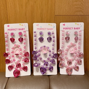 Girls Princess Jewelry Set Acrylic Heart Flower Beaded Necklace Bracelet Earrings Ring For Children Birthday Party Gift