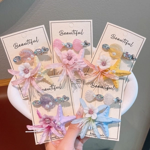 Ocean Starfish Flower Hair Clips For Kids Sweet Resin Shell Artificial Pearl Duckbill Clips Summer Beach Vacation Hair Accessories