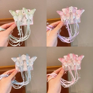 Kinder Schmetterling Quaste Haarspangen Hanfu Alter Chinesischer Stil Gaze Fee Haarnadeln Mit Kunstperle Satinband Für Mädchen