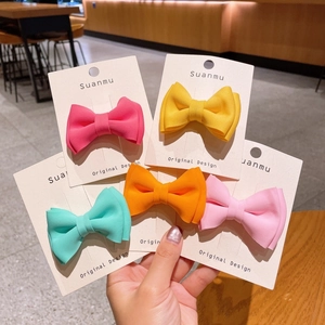 Kids Candy Color Bowknot Hair Clips Girls Handmade Fabric Bow Hairpins Cute Baby Side Fringe Clips Sweet Hair Accessories