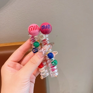 Colorful spiral hair ties with beads and min letter design for girls high ponytail