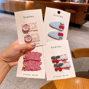 8-piece cute fabric hair clip set featuring cherry, bear, and floral patterns for girls