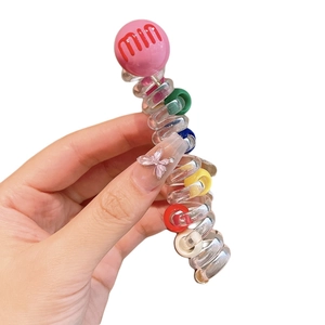 Colorful spiral telephone cord hair tie with mini beads for kids high ponytail styles