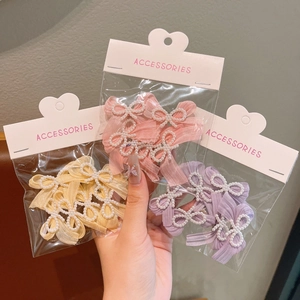 Girls sweet ribbon bow hair clips set with pearls in yellow pink and purple