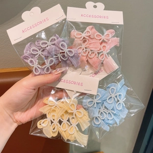 Sweet Artificial Pearl Ribbon Bow Hair Ties Set For Girls Chiffon Bowknot Hair Clips Cute Princess Hair Accessories Party Daily Wear