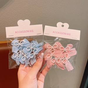 Pink and blue ribbon bow hair clips with pearls in independent gift packaging for girls