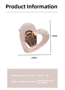 Detailed view of acetic acid heart hair clip with marble texture and dimensions