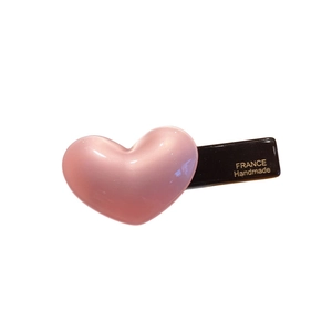 Elegant heart hair clip with pink pearlescent finish and France Handmade gold text