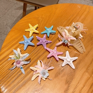 Dolce Fermaglio per Capelli con Stella Marina e Fiori in Stile Marino Clip a Becco d'Anatra in Resina per Foto Vacanze Spiaggia